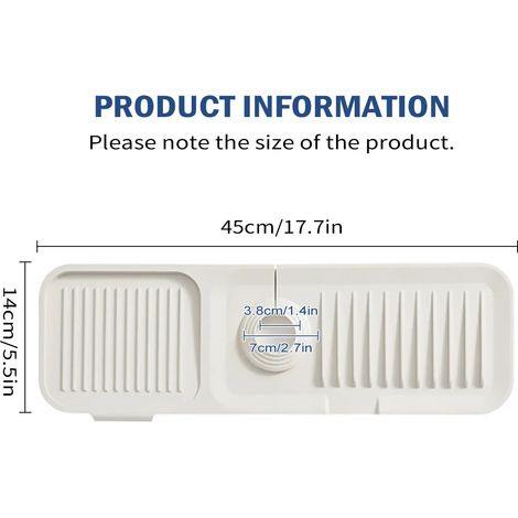 (Blanc, 45 x 14 cm) Protection anti-éclaboussures en silicone pour évier et robinet, drainage et plan de travail (1/5)