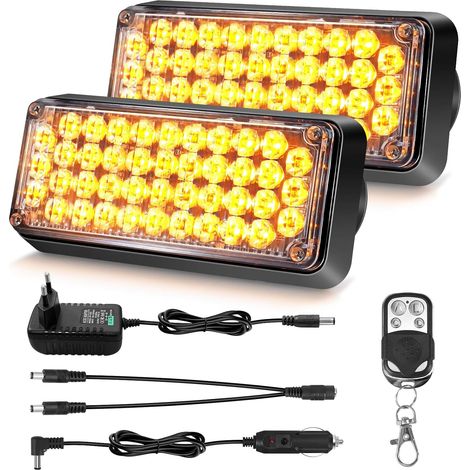2pcs Gyrophare LED sans fil avec télécommande 12V rechargeable Lampe d'avertissement jaune 5 modes rechargeable portable led flash avec câble de charge pour voiture tracteur automobile camion (1/5)