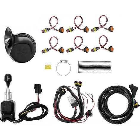 Kit de clignotants universel homologué pour route pour VTT/SSV, comprenant klaxon, feux de détresse, clignotants, commutateur de clignotants au volant et relais-fusible. (1/5)