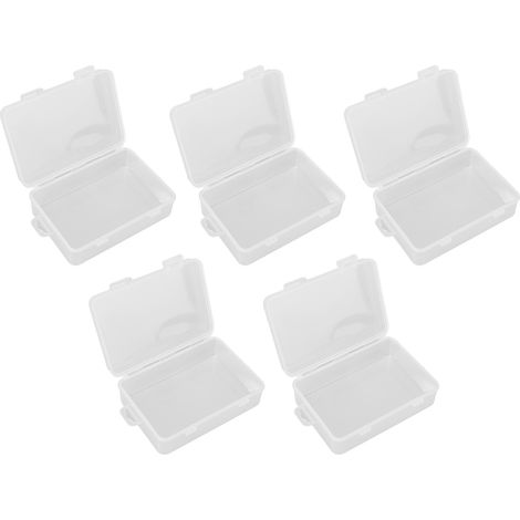 Lot de 5 petites boîtes de rangement rectangulaires transparentes avec couvercle à charnière, idéales pour les petits objets, les loisirs créatifs et les bijoux. (1/5)