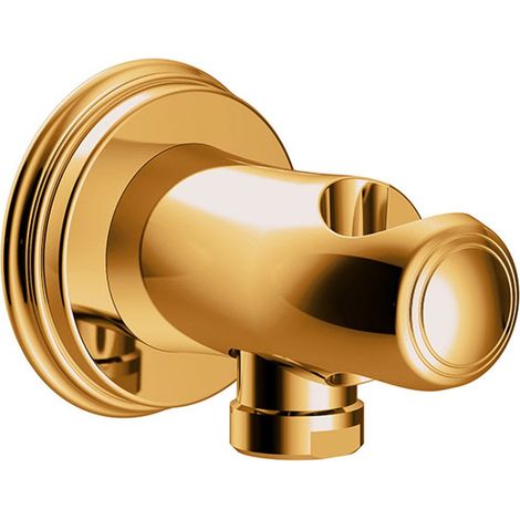 TRES 24218201OR TRES CLASIC Soporte Fijo con Toma De Agua para Ducha De Mano y Flexo Color Oro 24K - ref: 24218201OR