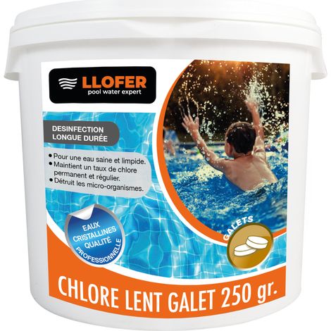 Llofer – Galets de chlore lent 5kg – Haute teneur en chlore 90% – Désinfectant pour piscine – Dissolution lente pour entretien efficace