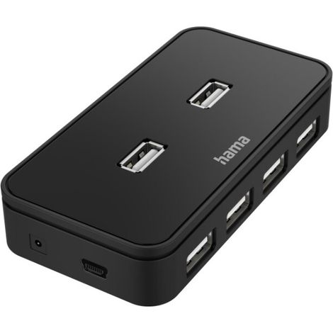 Hama Hub USB 2.0 da tavolo, 7 porte, alimentato, cavo separato, nero, scatola (1/2)