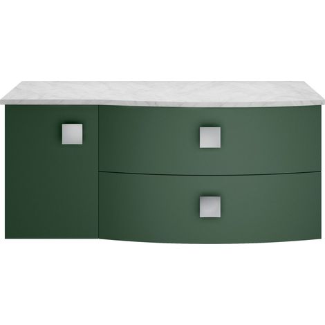 Gentleshaw Contemporary 1 Drawer Right-Hand Wall Hung Vanity Unit with Marble Worktop, Hunter Green, 1000mm