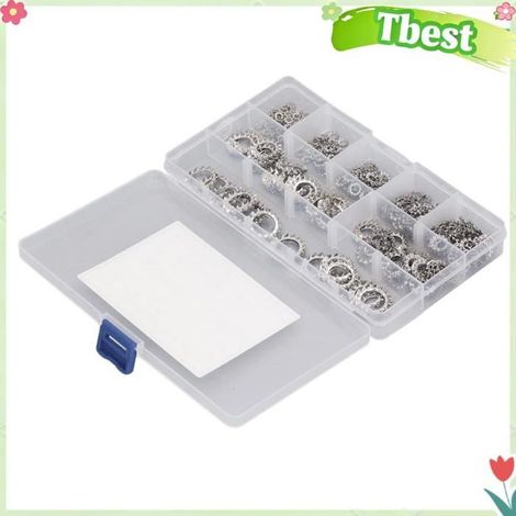 Tbest rondelle dentelée externe 300 pièces rondelle à dents externe assortiment de rondelles en acier inoxydable outillage boulon (1/5)