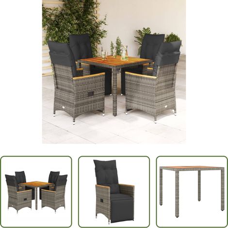 vidaXL Fauteuil extérieur - Ensemble de bistro de jardin 5 pcs coussins gris poly rotin (1/5)