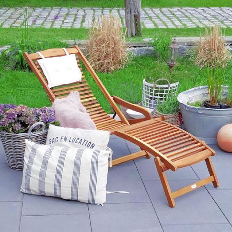 CASARIA® 2x Wooden Sun Loungers Foldable Weatherproof Removable Footrest 160kg Load Capacity Headrest Garden Balcony Lounger Patio Furniture Rocking Lounger 160x70xcm Acacia Wood