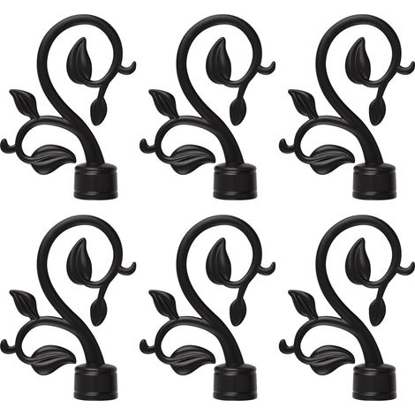 Lot de 6 embouts de tringle à rideaux en plastique noir - Embouts décoratifs vintage uniquement pour tringles de 2,8 cm de diamètre pour décoration de fenêtre de maison (branches feuilles) (1/5)