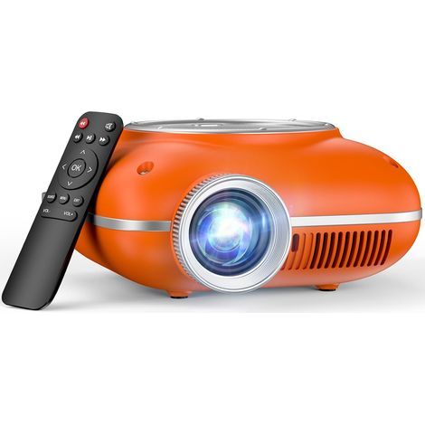 Mini Projector with Two Way Bluetooth, Portable Projector for Home Theater Use, Support 1080P for Indoor/Outdoor, Movie Projector Compatible with HDMI, USB, Laptop, TV Stick (Orange) (1/5)