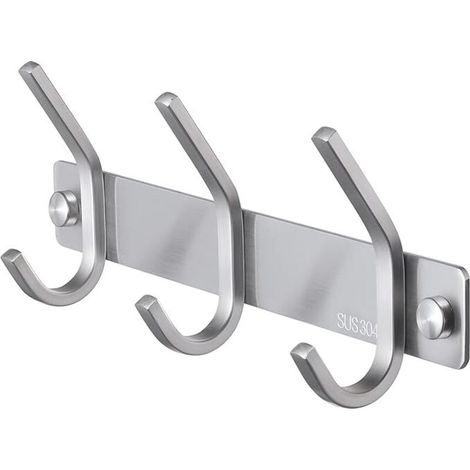 Garderobenständer fürs Badezimmer, wandmontierter Garderobenständer mit 3 Haken, gebürsteter Edelstahl SUS 304 (228 cm) (1/4)