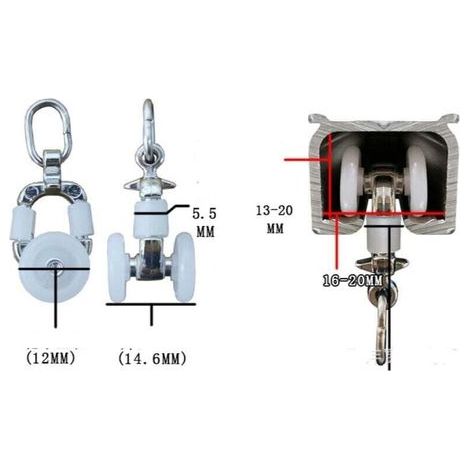 Rouleaux de Rail Planeur de Voie de Rideau Plastique Twin à roulettes en Alliage d'aluminium 20 Pièces - Roue carrée directionnelle en alliage (1/5)