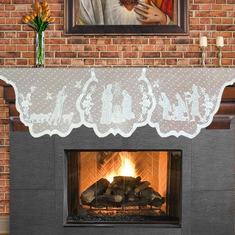 Drape De Table Noel - Dentelle Blanche En Polyester - Décoration Polyvalente Pour Cheminée Mur Ou Table - 50 8 X 228 Cm - 1 Pièce
