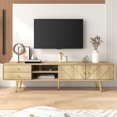 Meuble TV - Gutent - 160 cm - Pieds dorés - 2 tiroirs - Design scandinave moderne