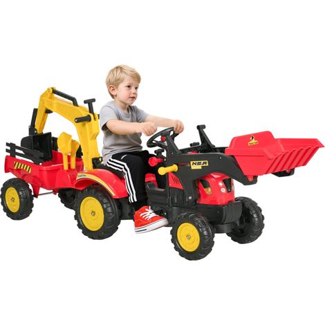 Tracteur à pédales pour enfant à pédales Excavatrice pour enfants avec Pelles e Volant. Tracteur à pédales pour enfant, un jouet éducatif qui développe la motricité des enfants, adapté aux enfants de.