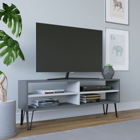 Decorotika Farrar Modern Meuble TV Meuble TV TV Cabinet Multimedia Centre With Open Shelves - Anthracite / Blanc (1/3)