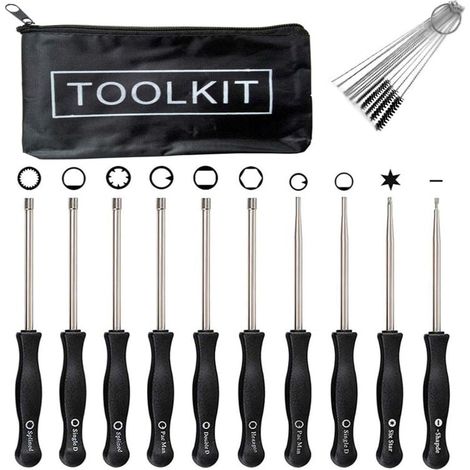 Kit de herramientas para ajustar el carburador, 10 destornilladores para motores pequeños de dos tiempos comunes, herramienta para ajustar la desbrozadora, 10 destornilladores + bolsa con cremallera + (1/4)