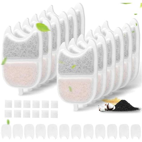Filtre Charbon Actif - Résine échangeuse D'ions - Pour Fontaine à Eau 4l Ypd-c004 - Lot De 12 Filtres Et 24 éponges (1/5)