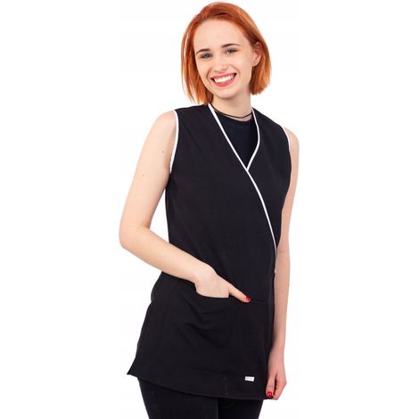 Fleckenabweisende, ärmellose Kosmetik- und Friseurschürze, schwarz-rosa, XS-3XL (1/5)