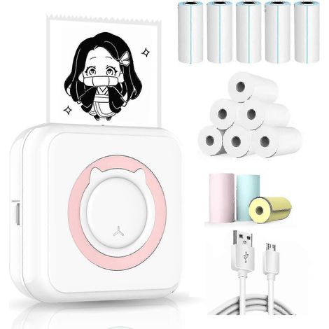 Mini imprimante d'autocollants de poche, imprimante thermique portable sans fil Bluetooth pour notes, mémos, photos et étiquettes de reçus.
