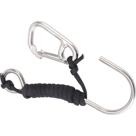Plongée crochet simple acier inoxydable crochet récif avec sangle boucle déverrouillage rapide noir (1/5)