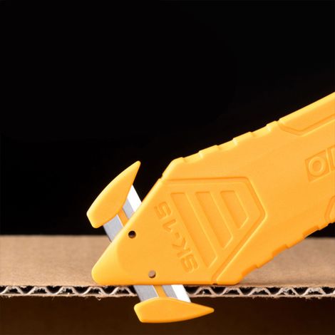 Cutter de sécurité jaune à double lame ergonomique, outil d'ouverture de colis pour la maison, facilitant le travail (1/5)