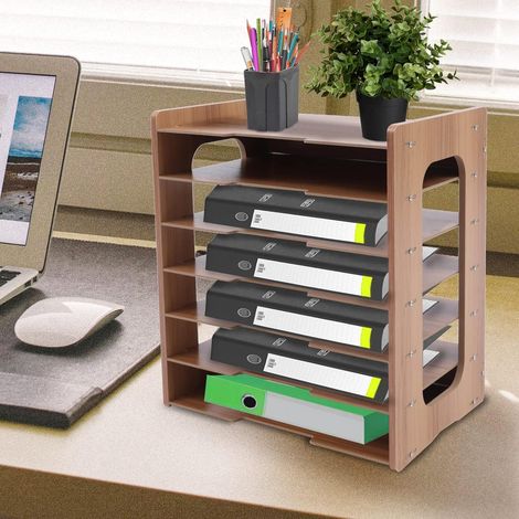 7 compartiments de rangement Organiseur de bureau en bois Bac à courrier Porte-documents Bac à papier A4 pour la maison, le bureau, le cabinet (Bac à documents) (1/5)