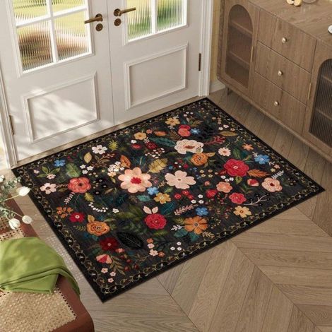 Tapis de Porte 40x60cm Motif Bohème, Antidérapant et Lavable, Décoration d'Entrée, Noir (1/5)