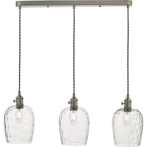 DAR HADANO - Suspension à barre droite en chrome antique avec abat-jour en verre alvéolé, 3x E14 (1/2)