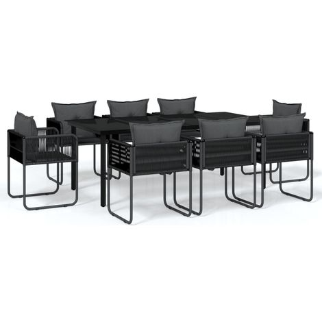 Vidaxl – Ensemble table et chaise de jardin 9 pcs – Acier enduit de poudre et verre trempé – Résine tressée imperméable – Dimensions table 200x100x74cm