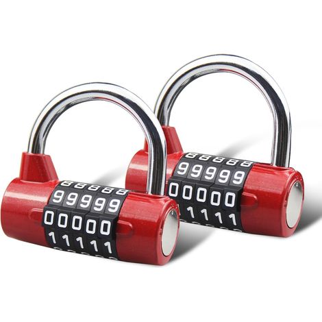 Lot de 2 cadenas à combinaison à 5 chiffres,cadenas à combinaison remplaçable,adapté pour casiers scolaires,boîtes à outils,clôtures,rouge (1/5)
