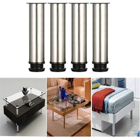 4er-Set, 200 mm hohe verstellbare Füße aus Edelstahl für die Küche, runde Beine mit 2 Durchmessern, Möbelbeine, Bürotisch, Metallbeine – verstellbare Höhe (insgesamt 200–215 mm) (1/4)