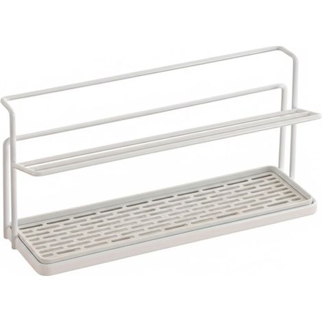 Portavasos de varios niveles, estante de almacenamiento para vasos y botellas, escurridor de doble nivel (blanco)