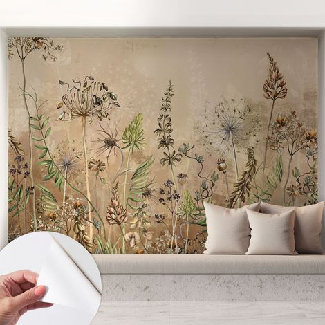 Tapete Selbstklebend - abwaschbar - Tapete mit Motiv - trendige Wanddeko - elegant Fototapete  Rustikale Blumen 208x146 cm (1/5)