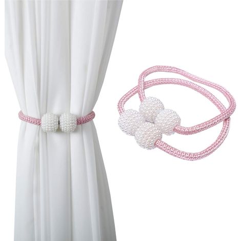Juego de 2 abrazaderas magnéticas para cortinas: pinzas magnéticas para decorar ventanas en casa, oficina, hotel, color rosa (1/3)