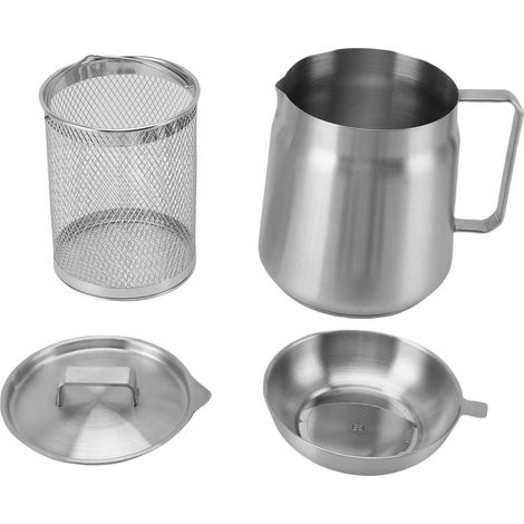 Pot de filtre à huile en acier inoxydable 304, récipient robuste pour graisse de Bacon avec passoire et panier à friture pour la cuisine 2L (1/5)