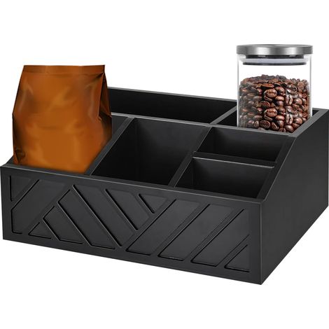 Organisateur de station à café Boîte de rangement en bois (1/5)