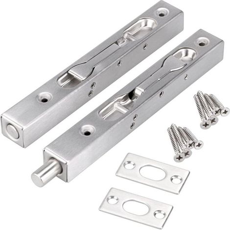 Verrous encastrés - 15 cm, adaptés aux portes-fenêtres, portes composites, portes en bois, etc. - Lot de 2, argentés (1/5)