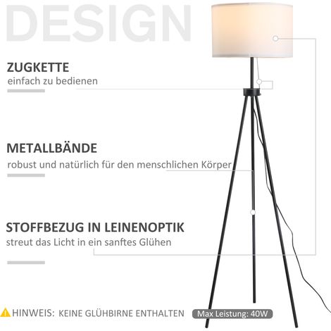 Lampadaire avec abat-jour en polyester et coton, lampe sur pied avec douille E27 pour salon, chambre, blanc, ampoule non incluse (1/5)