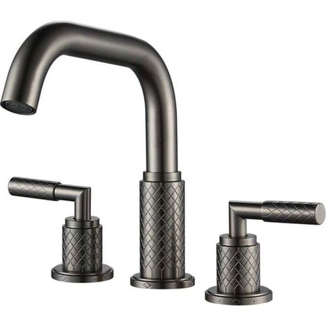 Luxury Copper Bathroom Sink Faucet, Elegant Three-Hole Design, 360° Flexible Rotation, Precise Hot and Cold Water Control, Soft Water Jet for Optimal Comfort MUMU (1/4)
