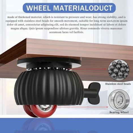 Roulettes pivotantes avec frein pour meubles - Lot de 4 - Noir (1/4)