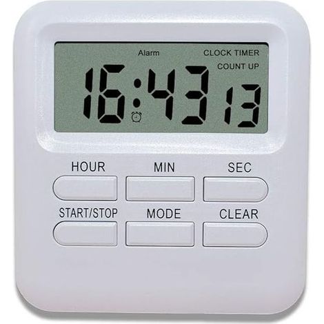 Minuterie Numérique avec Fonction d'Horloge/Réveil, Minuterie de Cuisine Digitale Dos Magnétique, Kitchen Timer Chronomètre Compte à Rebours Gestion du Temps pour Cuisine Étude(Blanc) (1/5)