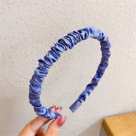 Serre-tête satin plissé froncé, bandeau cheveux femme fille, accessoire mode nœud volanté, couleur bleu nuit, taille unique, élastique confortable (1/2)