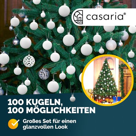 Lot de 100 boules de Noël en plastique robuste Décoration de Noël intérieur extérieur Décoration pour sapin Blanc (1/2)