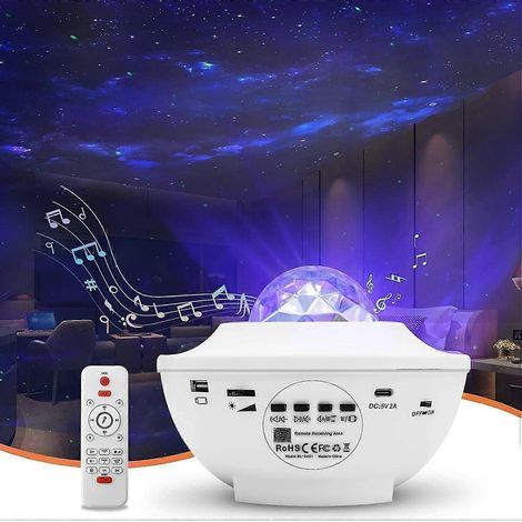 Projecteur de ciel étoilé, veilleuse étoilée rotative, veilleuse télécommandée à luminosité réglable avec haut-parleur Bluetooth et lecteur de musique couleur. (1/5)