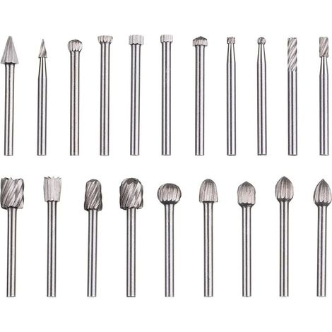 Lot de 20 Fraises Rotatives en Carbure de Tungstène HSS avec Cutter à Tige de 3 mm pour Outils Rotatifs Dremel pour le Travail du Bois, la Sculpture, la Gravure, le Perage