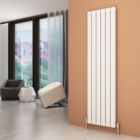 ELEGANT 1800x456mm Vertical Designer Double Flat Panel Column Radiator White Central Heating with Angled Radiator Valves (1/5)