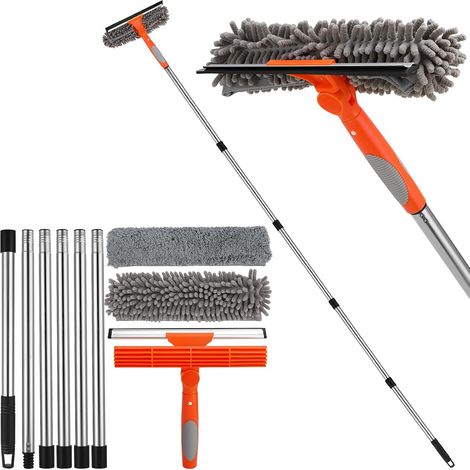 Kit Nettoyage Vitres 2 en 1 Raclette Télescopique 240cm Tête Flexible pour Vitres Hautes Gris (1/4)