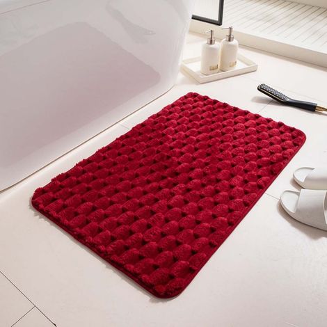Ede Rouge vin, 50 x 80 cm, texture écaille de tortue Tapis de bain en peluche imitation carapace de tortue, absorbant et antidérapant pour l'entrée de la salle de bain, facile à nettoyer. (1/5)