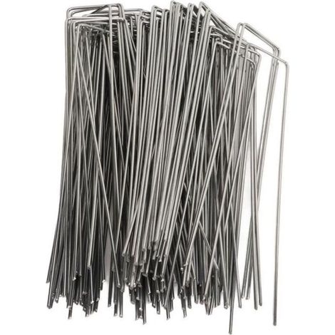 100 Piquet Jardin de Fixation en Acier Galvanisé 4x10cm - Ancrage au Sol Toile paillage Agrafes pour bache Chengqi01 (1/4)