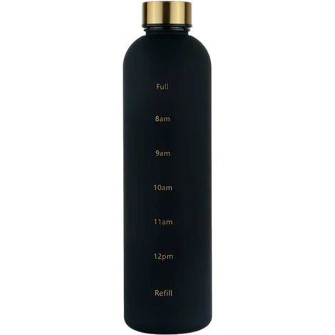 Gourde minimaliste et motivante avec indicateur de temps, 1000 ml, noire. (1/5)